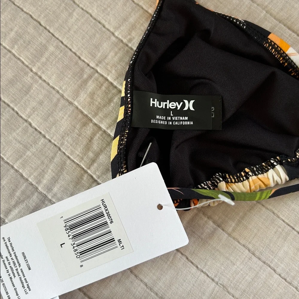 NWT Hurley black tropical floral triangle halter top tie side bikini set Large - Picture 5 of 10